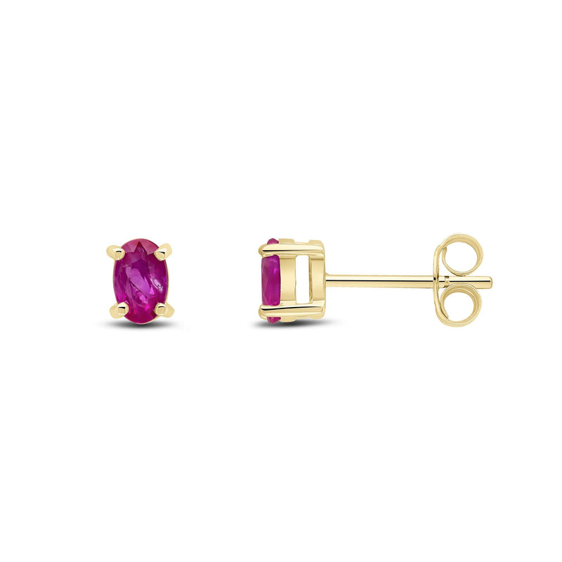 9ct Yellow Gold Oval Natural Ruby Claw Stud Earrings — 5x3mm