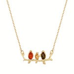 Gold Plated Sterling Silver Natural Baltic Amber Birds on a Branch Necklace
