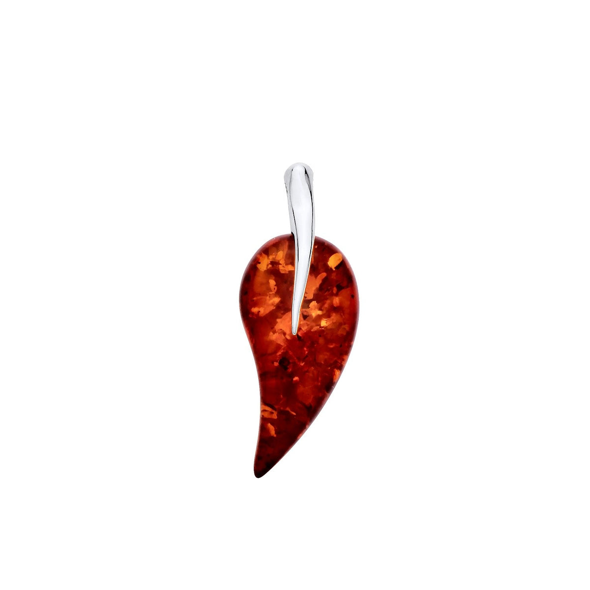 Sterling Silver Natural Baltic Amber Curved Leaf Drop Pendant