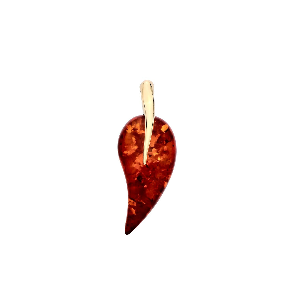Gold Plated Sterling Silver Natural Baltic Amber Curved Leaf Drop Pendant