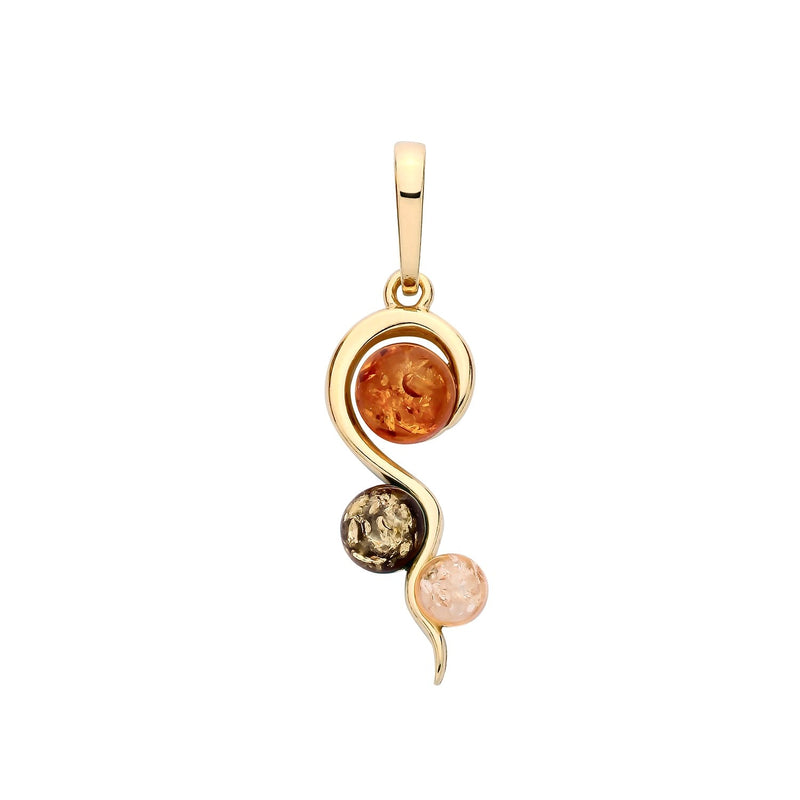Gold Plated Sterling Silver Natural Baltic Amber Multi Stone Swirl Drop Pendant