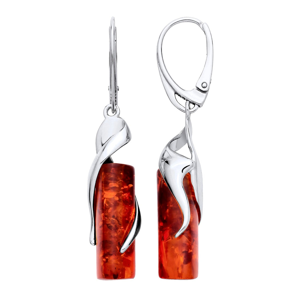 Sterling Silver Natural Baltic Amber Wrapped Column Drop Earrings