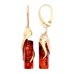Gold Plated Sterling Silver Natural Baltic Amber Wrapped Column Drop Earrings
