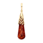 Gold Plated Sterling Silver Natural Baltic Amber Filigree Teardrop Pendant