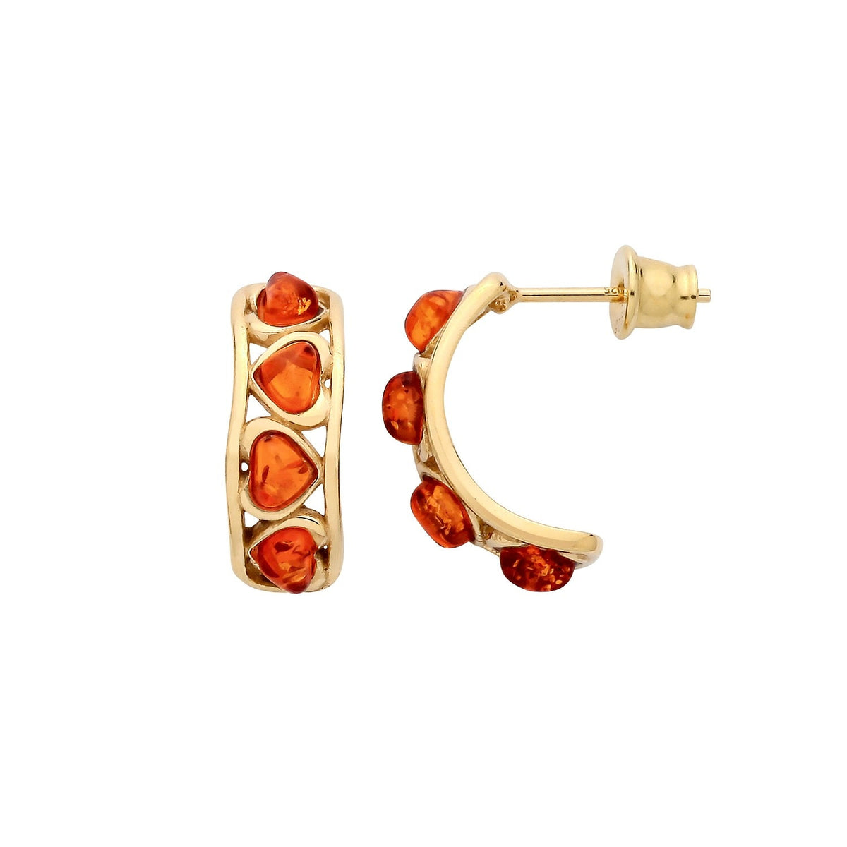 Gold Plated Sterling Silver Natural Baltic Amber Multi Stone Hoop Stud Earrings