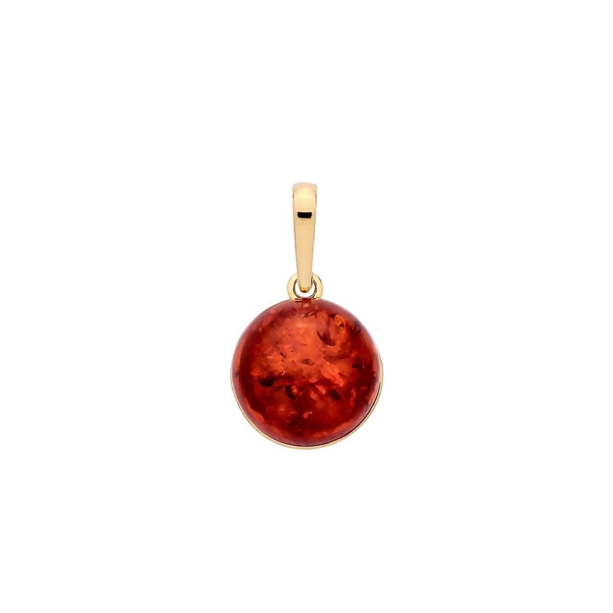 Gold Plated Sterling Silver Natural Baltic Amber Round Drop Pendant