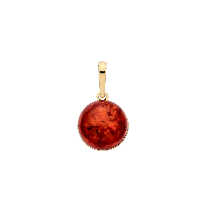 Gold Plated Sterling Silver Natural Baltic Amber Round Drop Pendant