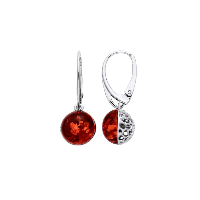 Sterling Silver Natural Baltic Amber Round Drop Earrings
