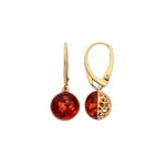 Gold Plated Sterling Silver Natural Baltic Amber Round Drop Earrings
