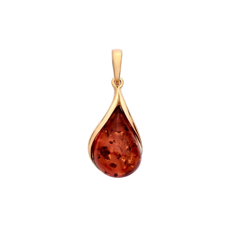 Gold Plated Sterling Silver Natural Baltic Amber Teardrop Pendant