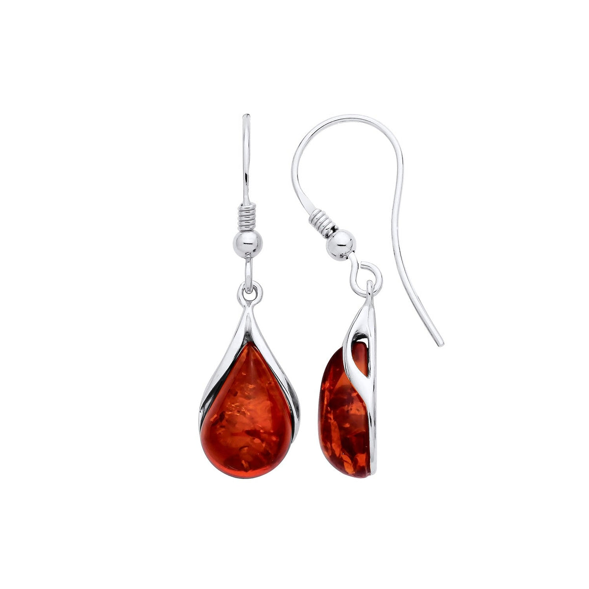 Sterling Silver Natural Baltic Amber Teardrop Earrings
