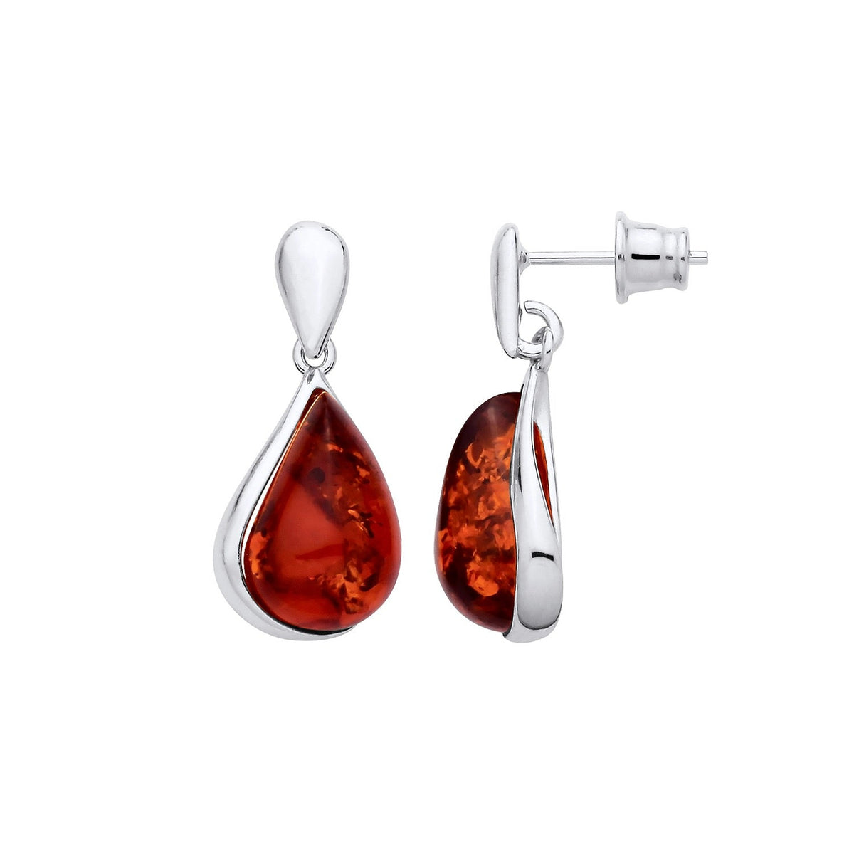 Sterling Silver Natural Baltic Amber Teardrop Frame Earrings