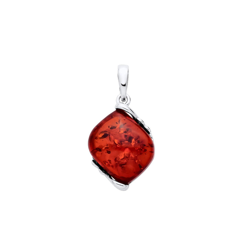 Sterling Silver Natural Baltic Amber Twist Drop Pendant