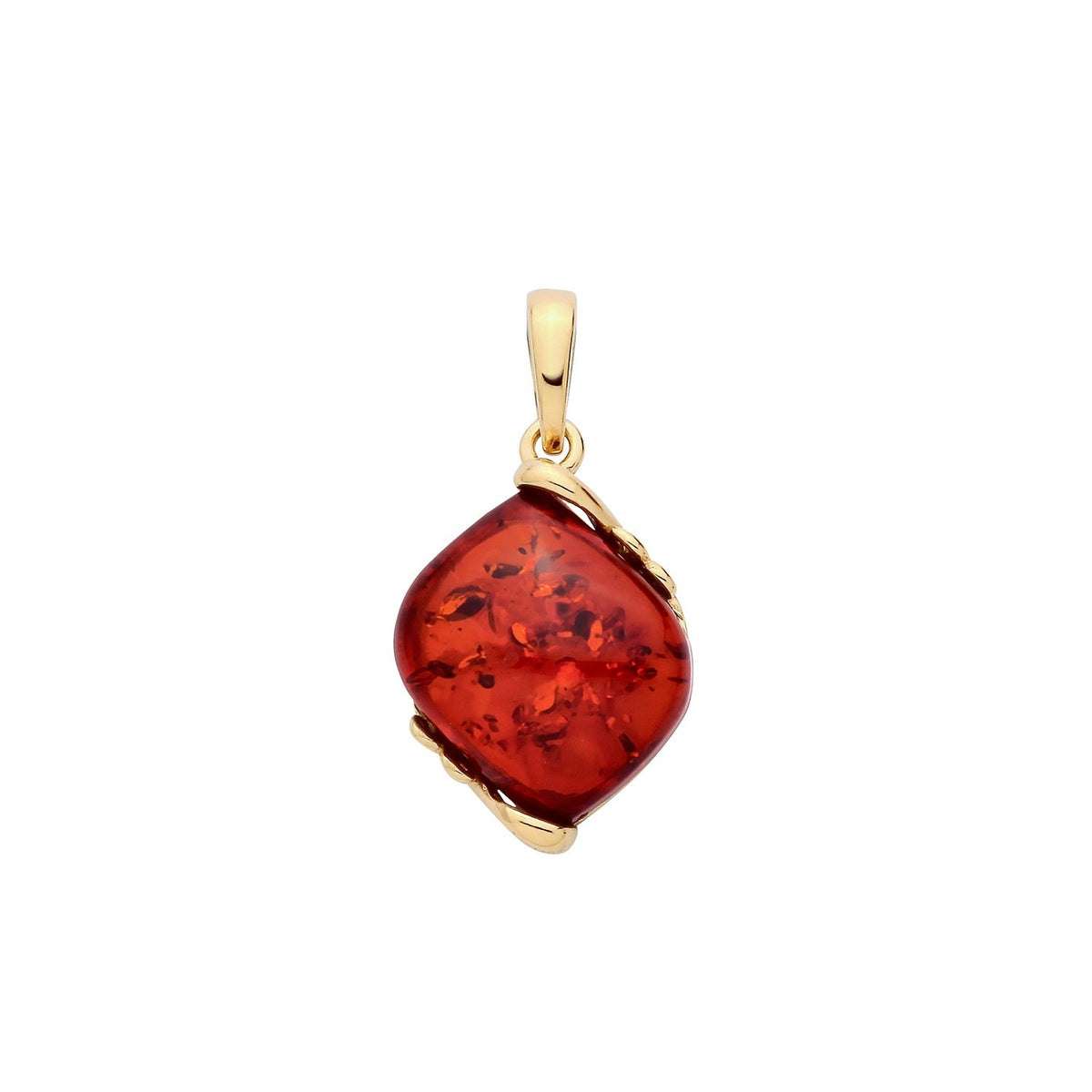 Gold Plated Sterling Silver Natural Baltic Amber Twist Drop Pendant