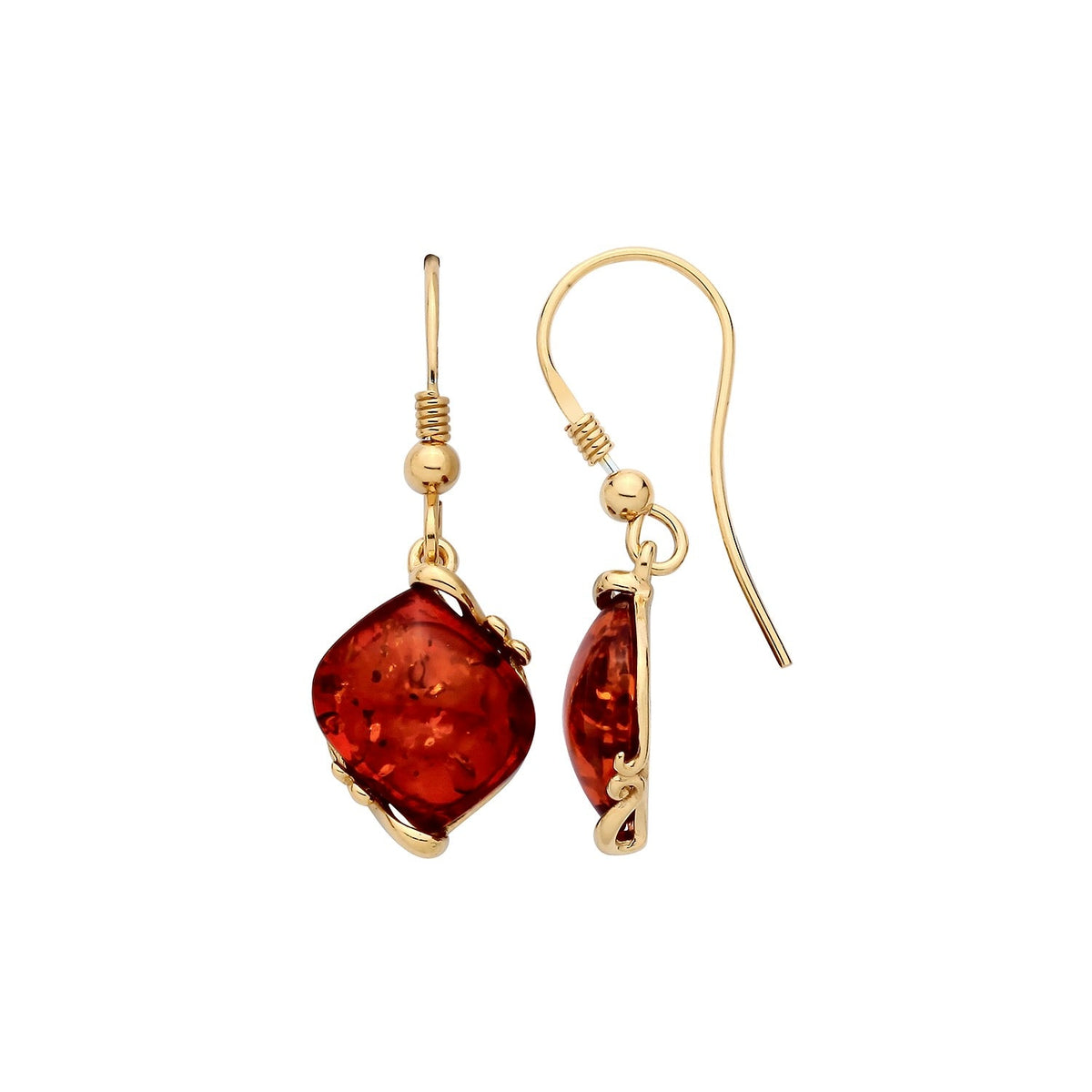 Gold Plated Sterling Silver Natural Baltic Amber Twist Drop Earrings