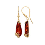 Gold Plated Sterling Silver Natural Baltic Amber Floral Drop Earrings