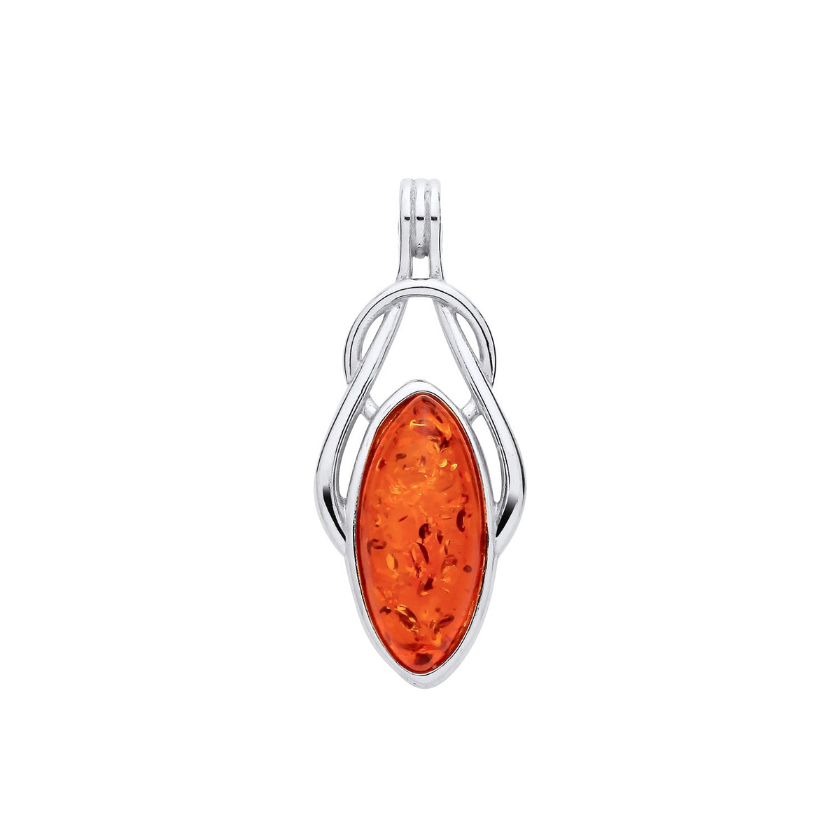 Sterling Silver Natural Baltic Amber Marquise Loop Pendant
