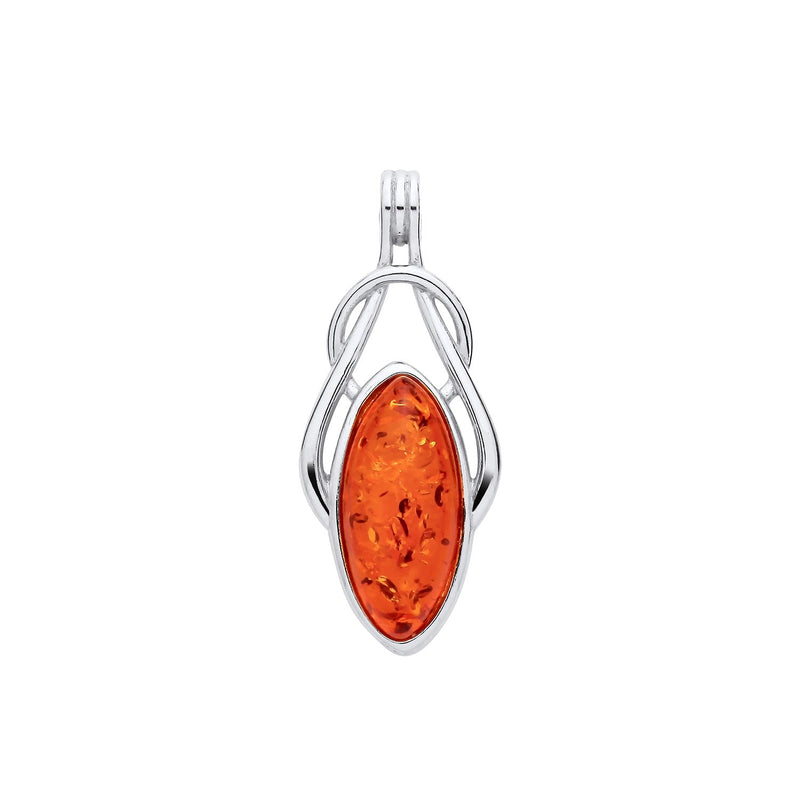 Sterling Silver Natural Baltic Amber Marquise Loop Pendant