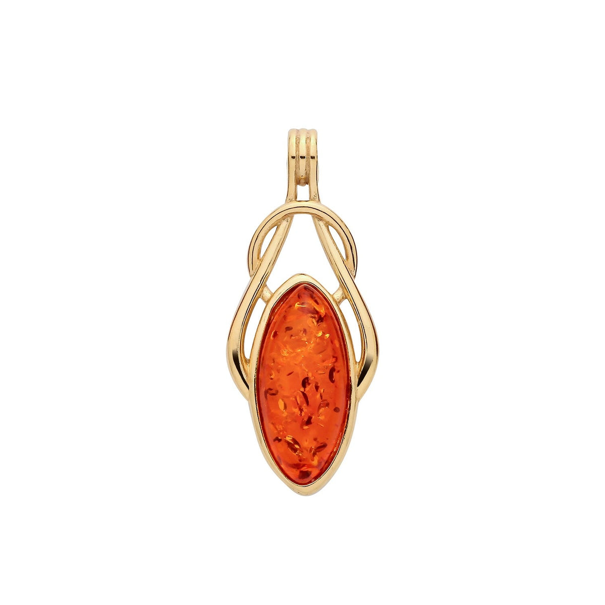 Gold Plated Sterling Silver Natural Baltic Amber Marquise Loop Pendant