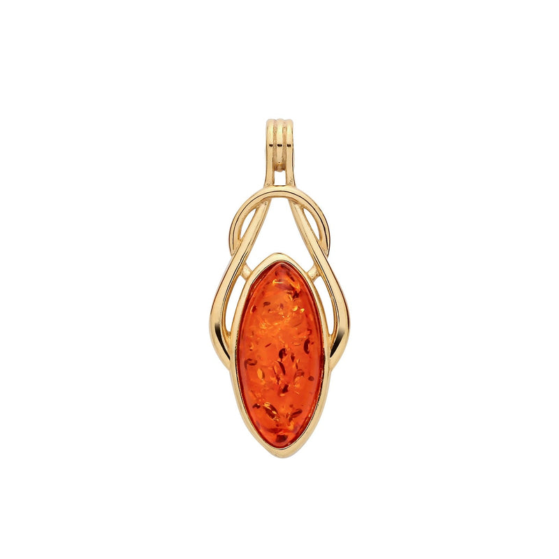 Gold Plated Sterling Silver Natural Baltic Amber Marquise Loop Pendant