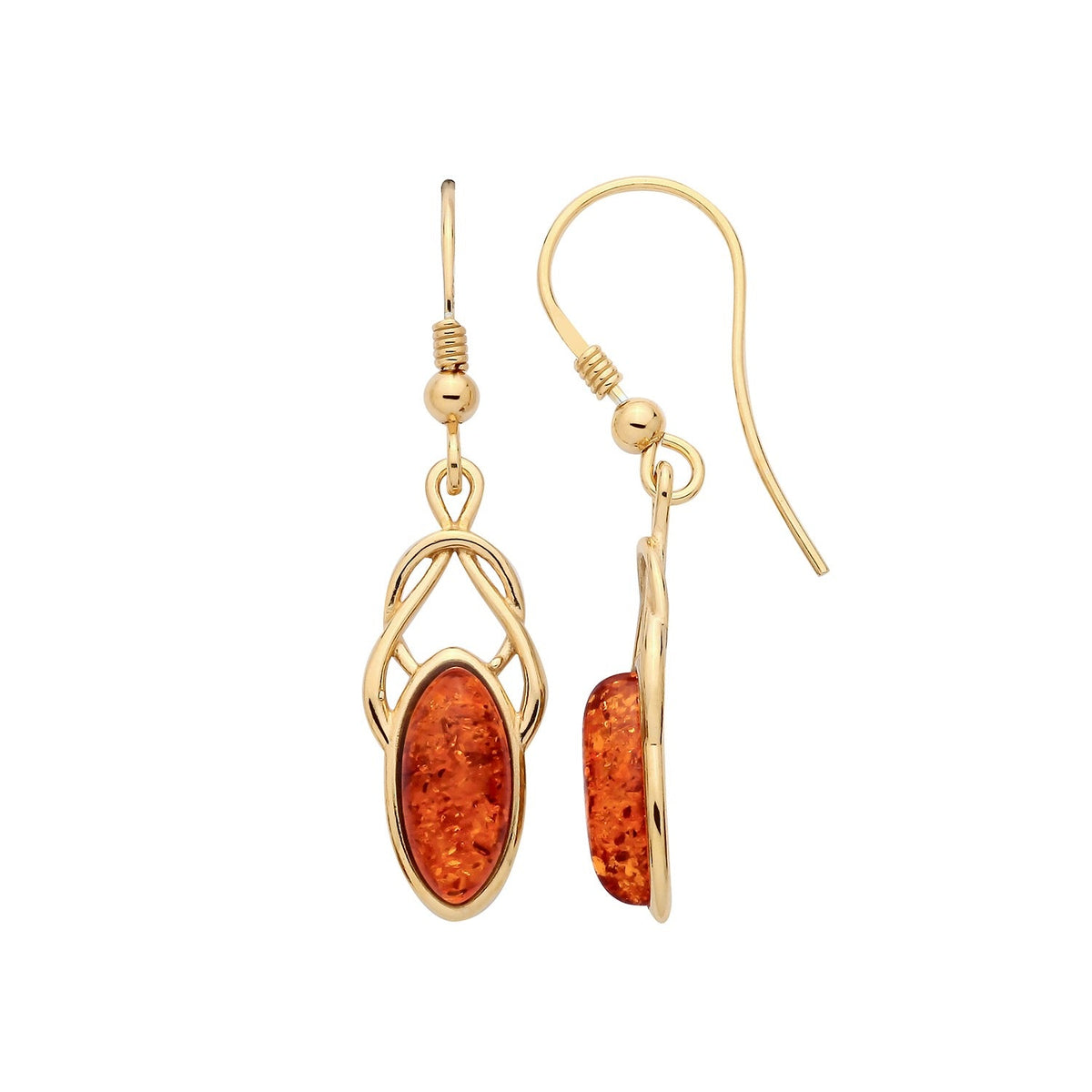 Gold Plated Sterling Silver Natural Baltic Amber Marquise Loop Earrings