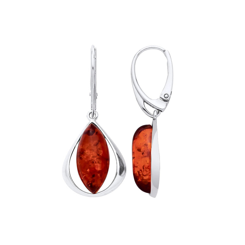 Sterling Silver Natural Baltic Amber Marquise Orbital Earrings