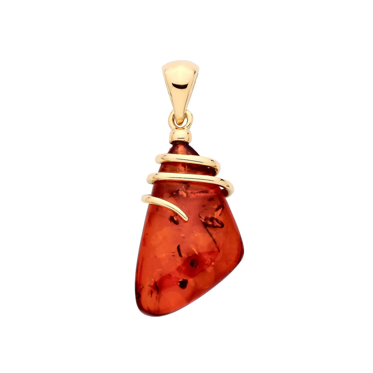 Gold Plated Sterling Silver Natural Baltic Amber Abstract Wave Drop Pendant