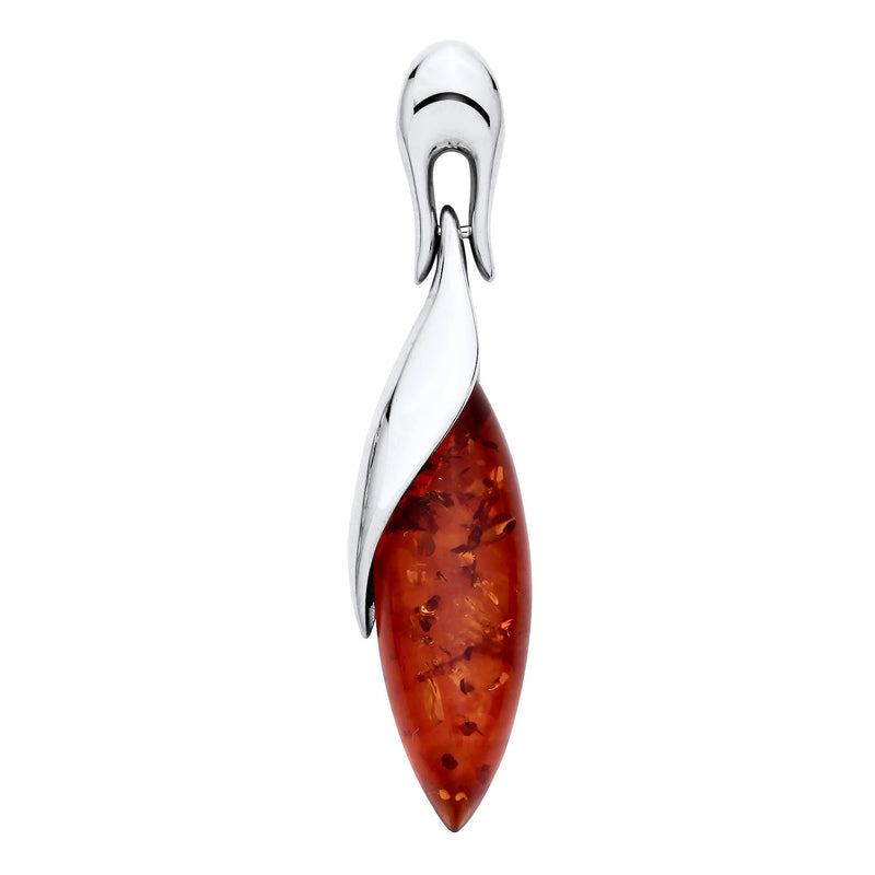 Sterling Silver Natural Baltic Amber Elongated Marquise Sweep Pendant