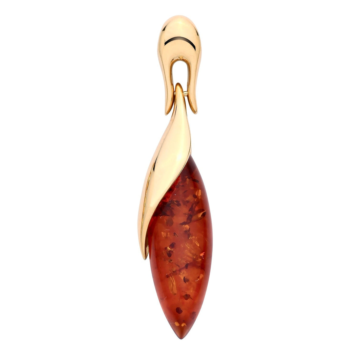 Gold Plated Sterling Silver Natural Baltic Amber Elongated Marquise Sweep Pendant