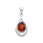 Sterling Silver Natural Baltic Amber Layered Teardrop Pendant