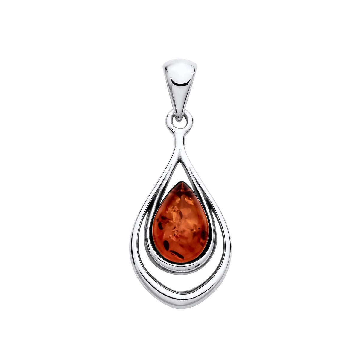 Sterling Silver Natural Baltic Amber Layered Teardrop Pendant