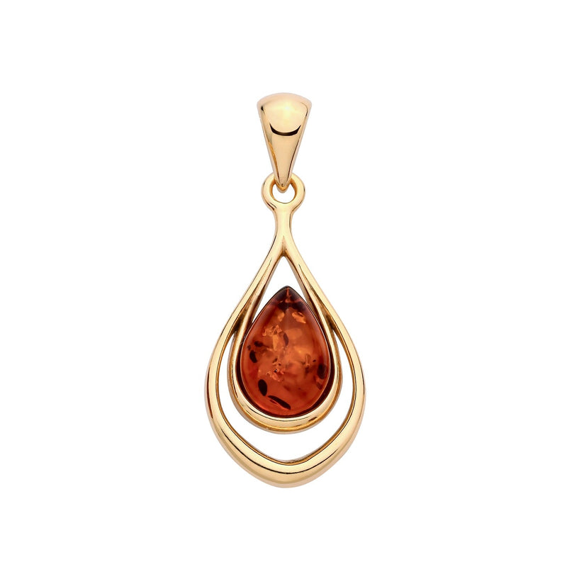 Gold Plated Sterling Silver Natural Baltic Amber Layered Teardrop Pendant