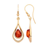 Gold Plated Sterling Silver Natural Baltic Amber Layered Teardrop Drop Earrings