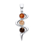 Sterling Silver Natural Baltic Amber Three-Stone Swirl Pendant