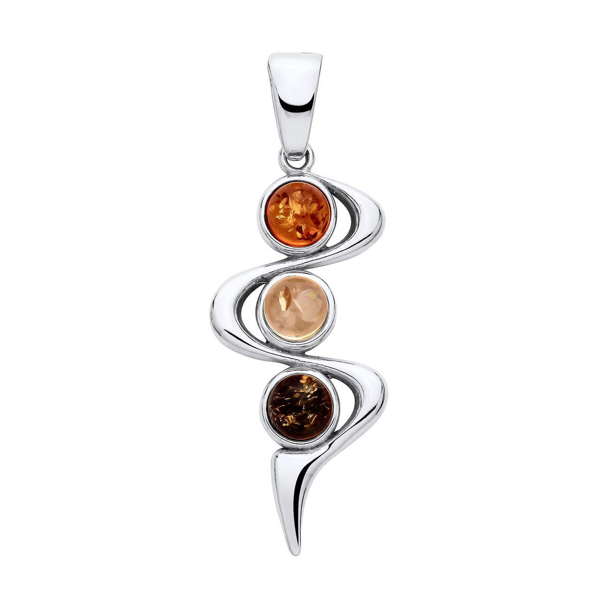 Sterling Silver Natural Baltic Amber Three-Stone Swirl Pendant