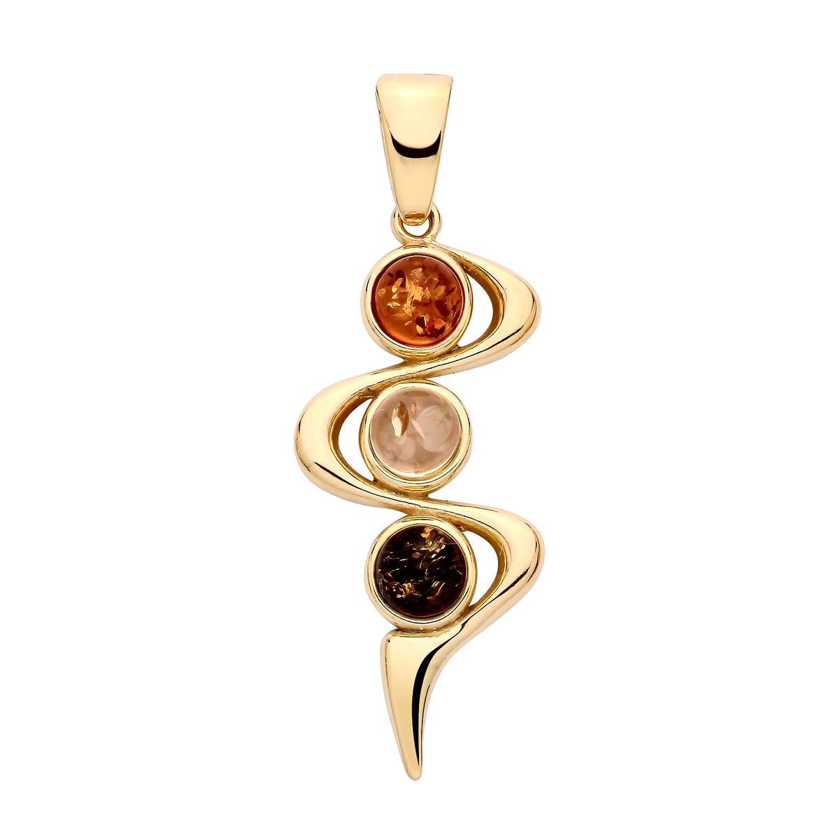 Gold Plated Sterling Silver Natural Baltic Amber Three-Stone Swirl Pendant