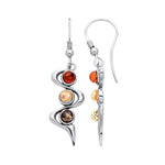 Sterling Silver Natural Baltic Amber Three-Stone Swirl Drop Earrings