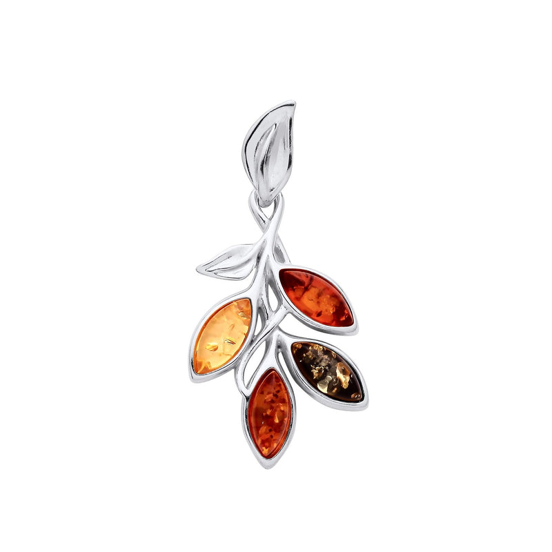 Sterling Silver Natural Baltic Amber Leaf Cluster Pendant