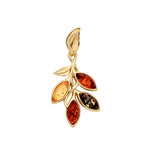 Gold Plated Sterling Silver Natural Baltic Amber Leaf Cluster Pendant