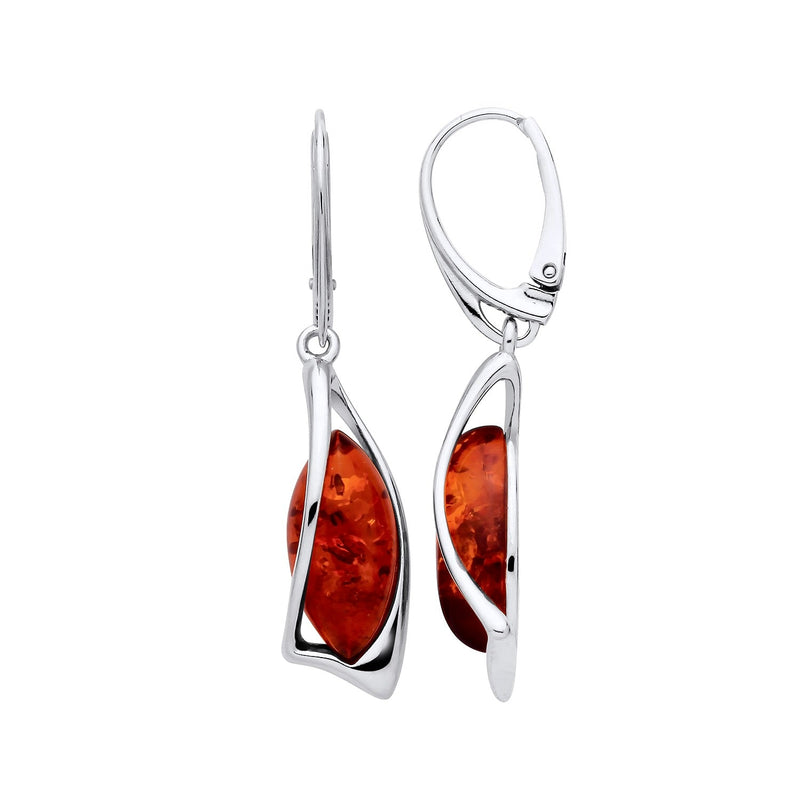 Sterling Silver Natural Baltic Amber Angular Marquise Drop Earrings