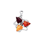 Sterling Silver Natural Baltic Amber Three-Leaf Floral Cluster Pendant