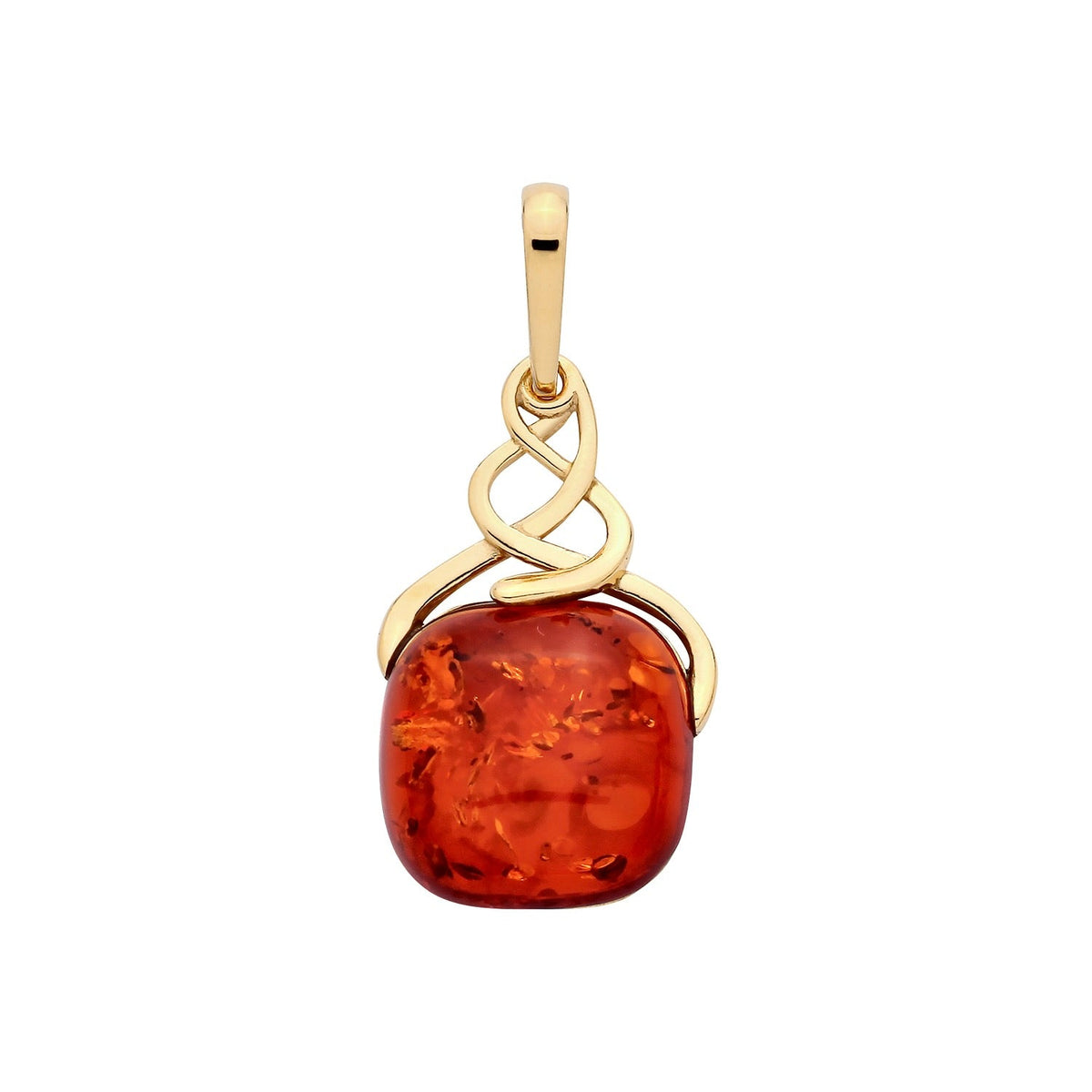 Gold Plated Sterling Silver Natural Baltic Amber Celtic Drop Pendant