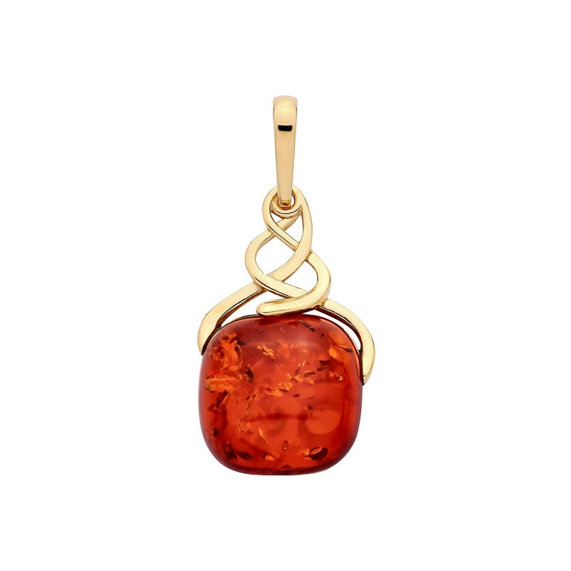 Gold Plated Sterling Silver Natural Baltic Amber Celtic Drop Pendant