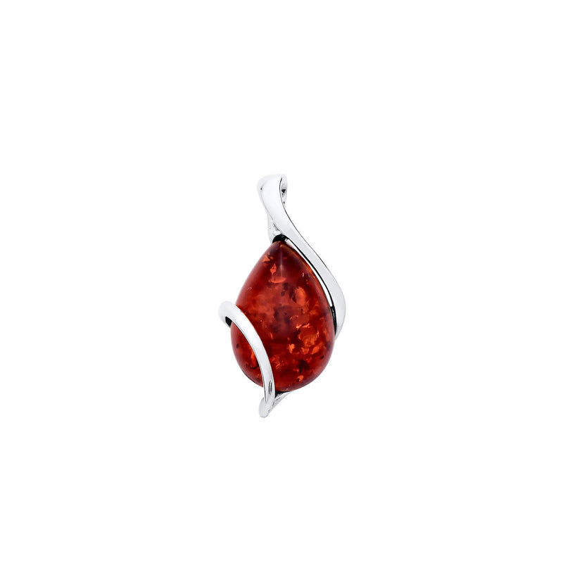 Sterling Silver Natural Baltic Amber Asymmetric Teardrop Pendant
