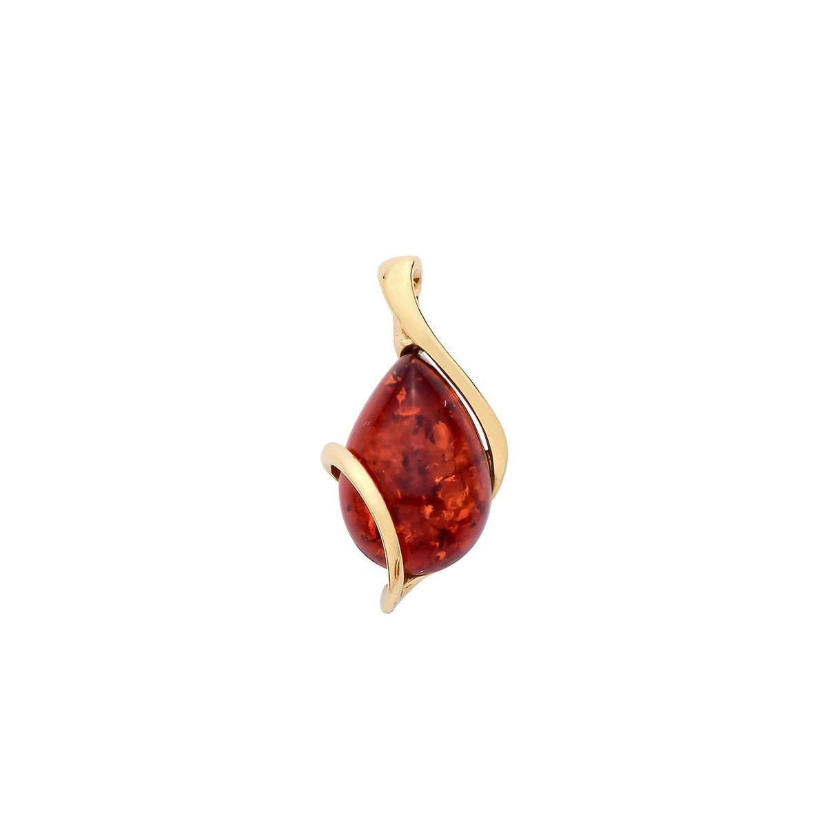Gold Plated Sterling Silver Natural Baltic Amber Asymmetric Teardrop Pendant