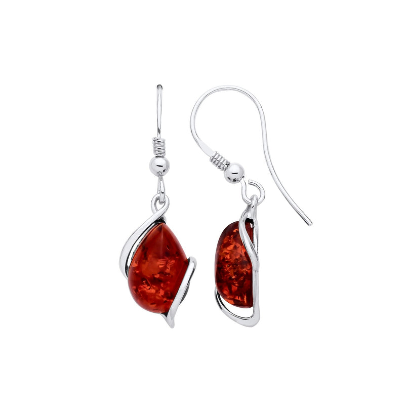 Sterling Silver Natural Baltic Amber Asymmetric Teardrop Drop Earrings