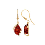 Gold Plated Sterling Silver Natural Baltic Amber Asymmetric Teardrop Drop Earrings