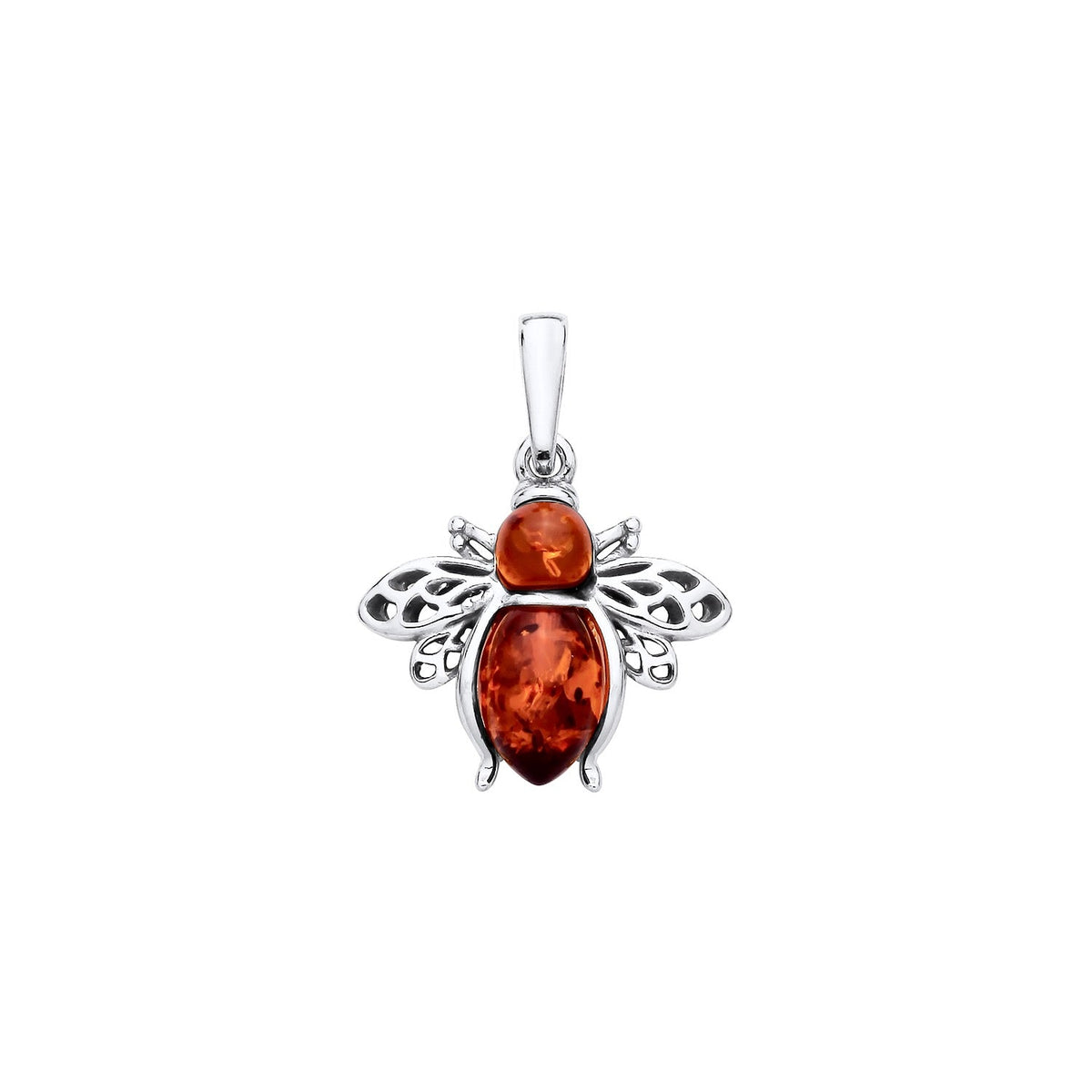 Sterling Silver Natural Baltic Amber Bee Pendant