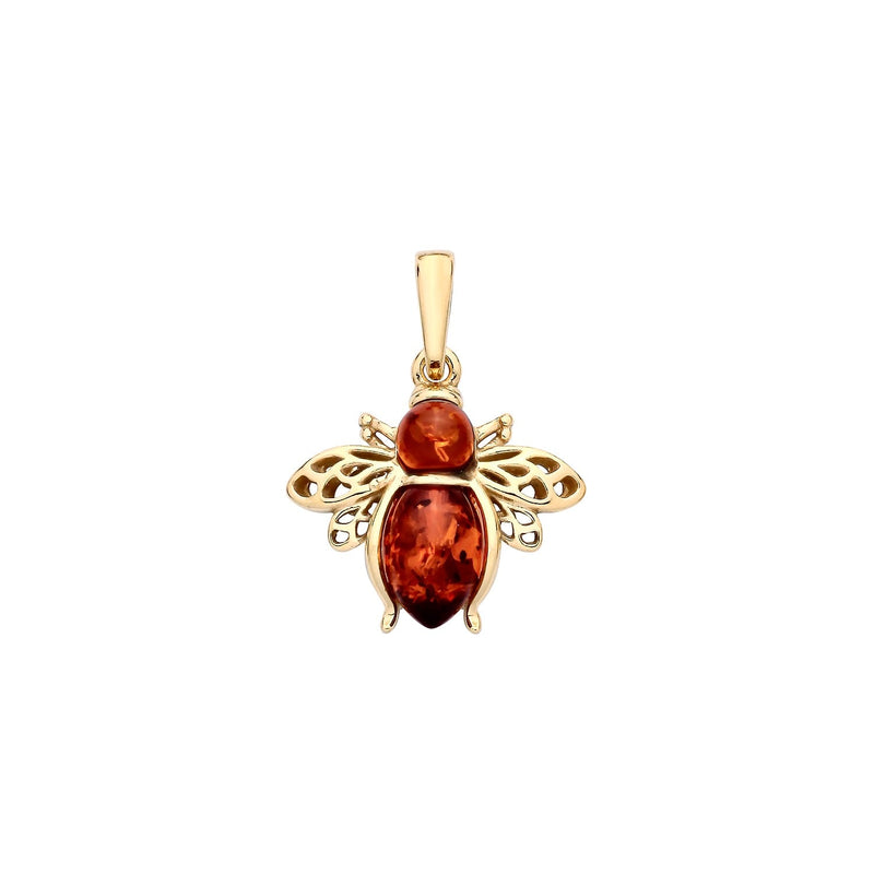 Gold Plated Sterling Silver Natural Baltic Amber Bee Pendant
