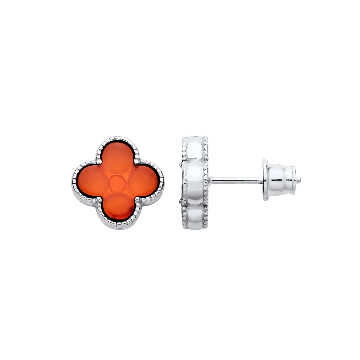 Sterling Silver Natural Baltic Amber Clover Stud Earrings